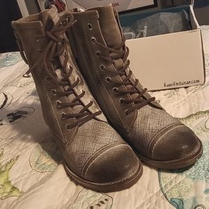 Bed Stu Affair Leather Combat Boots 6.5 Tan And White